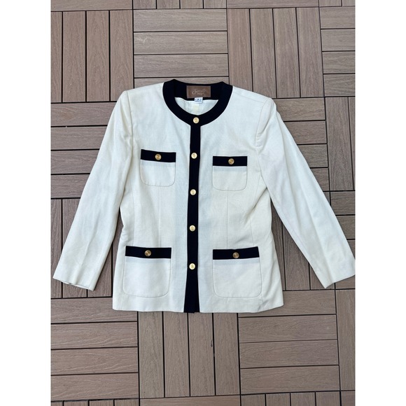 Jackets & Blazers - Saville off white Ivory gold tone buttons single breasted blazer black trim